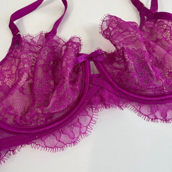 Victoria's Secret Very Sexy Unlined Demi Lace Bra 34DD Purple Adjustable Straps - Picture 2 of 8